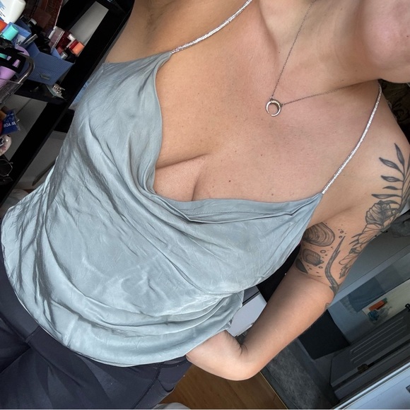 H&M bluish grey slinky tank top with crystal straps size medium - Picture 2 of 7